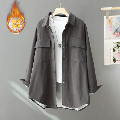 秋冬2024年新款中长款加厚衬衫女宽松休闲加绒外套百搭衬衣慵懒风图片