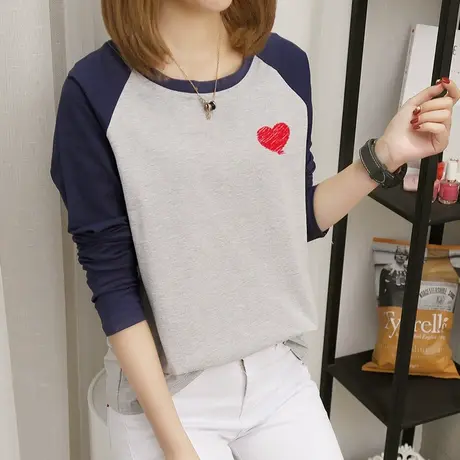 纯棉长袖t恤女打底衫内搭洋气百搭春秋装2022新款插肩袖上衣体恤图片