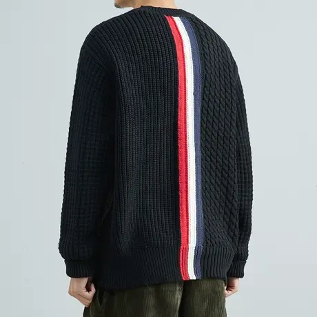 黑色加厚TB风格毛衣男秋冬季日系宽松潮牌ins圆领针织衫休闲上衣图片