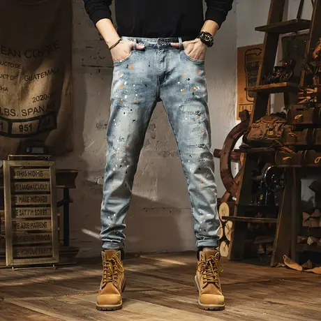 Modi Nick/摩帝尼克男士刺绣潮流薄款牛仔裤弹力小脚裤修身牛仔裤商品大图