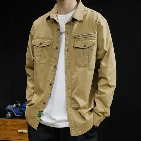 春季2024美式复古工装衬衫男长袖休闲外套宽松潮牌高级感大码春秋图片