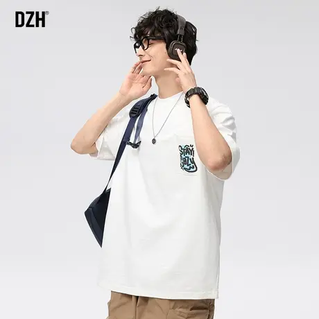 男士美式纯棉t恤男夏季潮牌白色短袖男款2023新款印花上衣体恤衫商品大图