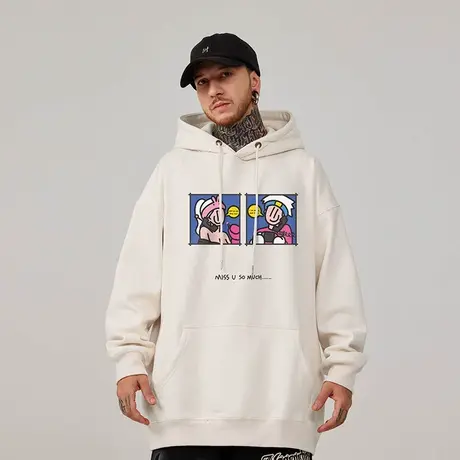 日系重磅350g加肥加大连帽春季卫衣男女街头潮牌美式宽松百搭上衣商品大图