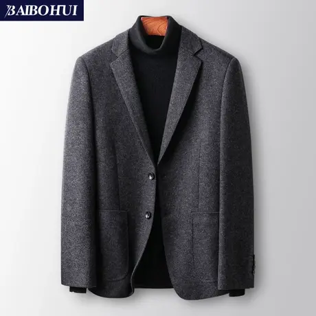 秋冬季羊毛呢子西服男士上衣修身韩版潮流加厚休闲小西装外套男装商品大图