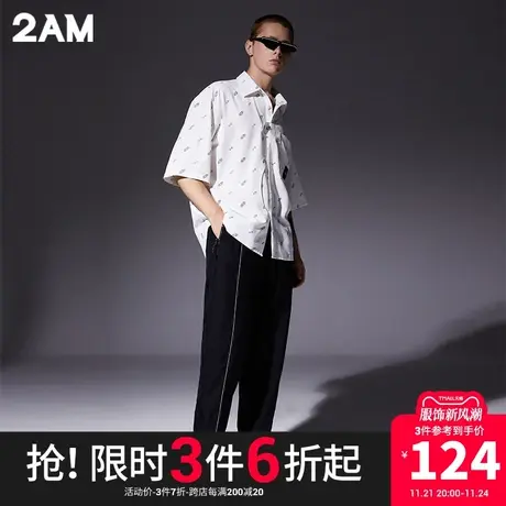 卡宾潮牌2AM印花拉链口袋直筒休闲裤长裤商品大图