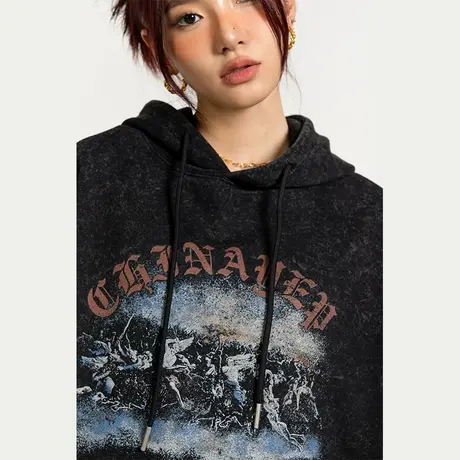 YEP美式复古卫衣2023新款女春秋ins炒雪花宽松oversize连帽外套潮图片