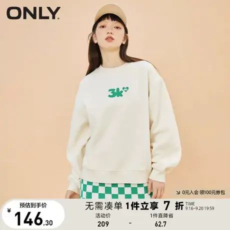 【买5免1】ONLY奥莱时尚心型印花宽松落肩袖圆领卫衣女商品大图