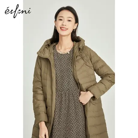 伊芙丽羽绒服女冬新品长袖连帽保暖中长款女士休闲外套1BA780951商品大图