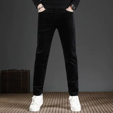 黑色休闲裤男款2023新款秋冬季修身直筒灯芯绒男士弹力百搭裤子男商品大图