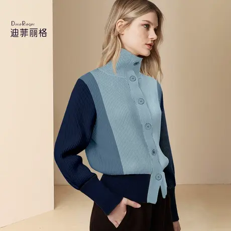 迪菲丽格小众设计感撞色高领针织衫女2024春季新款小个子高领毛衣图片