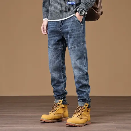 宽松直筒牛仔裤男款美式高街牛仔裤潮流百搭小脚高档休闲牛仔裤图片