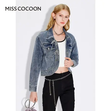MISSCOCOON【塞班河的日落】24春新款蝴蝶结挺阔截短高腰牛仔外套商品大图