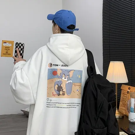 卫衣男宽松连帽潮牌ins外套2023秋冬季新款港风美式卡通印花上衣商品大图