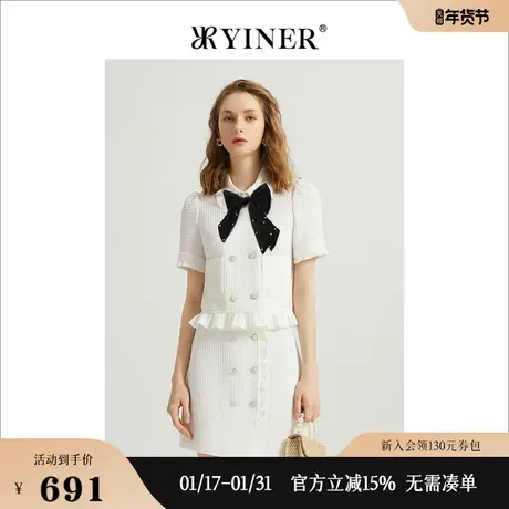 YINER音儿女装2022夏季肌理感撞色娃娃领短外套商品大图