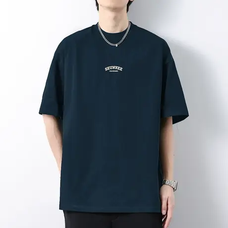 260g重磅纯棉t恤男短袖夏季潮流全棉半袖印花体恤宽松圆领上衣服图片