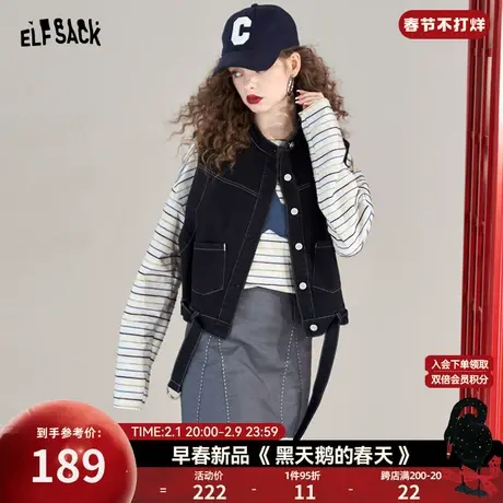 妖精的口袋复古黑色牛仔马甲女2024早春新款外搭小个子叠穿小背心商品大图