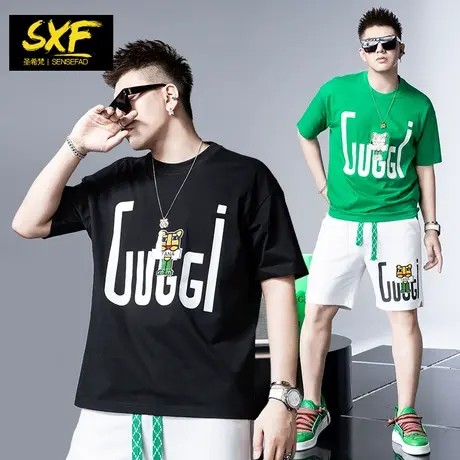 SXF圣希梵t恤短袖男 纯棉潮牌宽松体恤港风情侣夏装夏季男士半袖商品大图