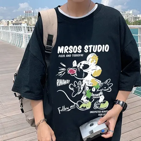 短袖t恤男夏季新款涂鸦卡通印花纯棉体恤衫宽松oversize潮牌半袖商品大图