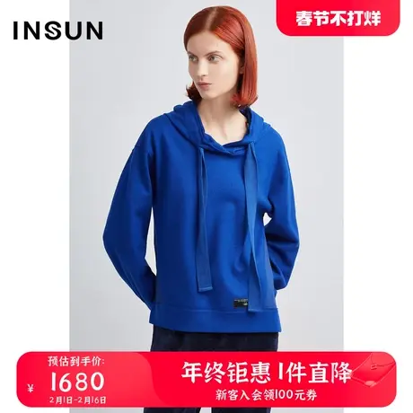 INSUN恩裳冬季织带连帽休闲百搭纯羊毛卫衣商品大图