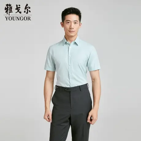 雅戈尔 商场同款男浅绿素色DP系列短袖衬衫YSTP120692SBY商品大图
