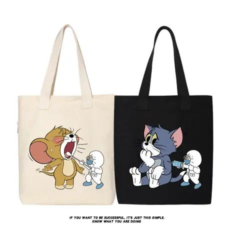 秀洛猫和老鼠帆布包已打疫苗印花做检测单肩包包购物袋手提手拎包商品大图