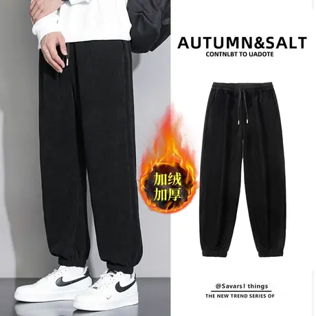 秋冬加绒加厚博奥绒休闲裤男士潮流刺绣宽松长裤百搭运动束脚卫裤商品大图