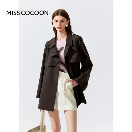MISSCOCOON【高知touch】24春新款美丽诺羊毛双挡风片斗篷式风衣商品大图
