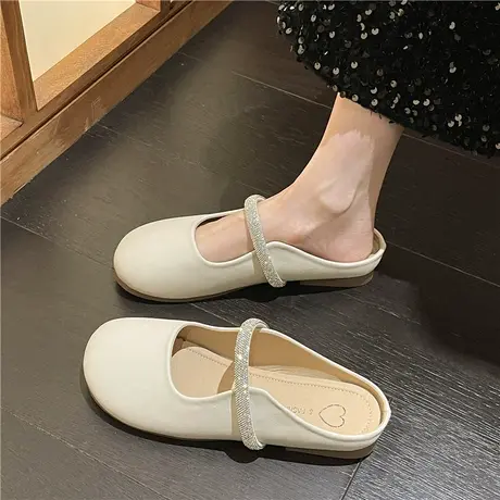 仙女风水钻包头半拖鞋女夏2024新款外穿平底软底懒人无后跟豆豆鞋商品大图