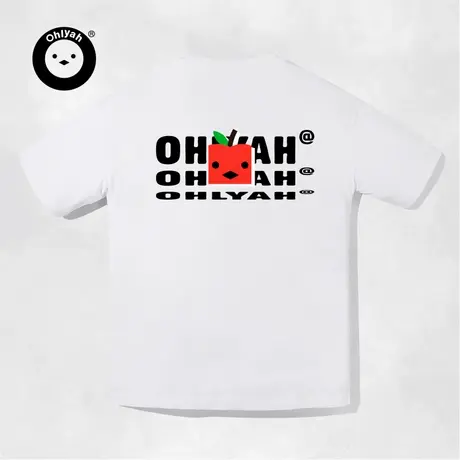 Ohlyah设计师原创卡通品牌苹果字母印花重磅纯棉情侣短袖T恤男女图片
