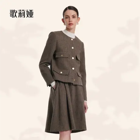 歌莉娅小香风短外套秋季新款高级感水洗羊毛开衫上衣女1A9L6E130图片