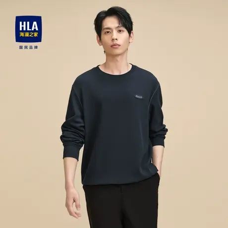 HLA/海澜之家休闲时尚长袖T恤2023秋字母立体小标圆领微弹上衣男商品大图