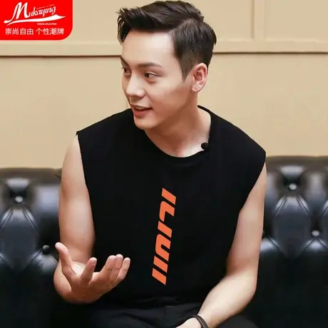 美式潮牌背心男款夏季休闲男装欧美运动健身坎肩无袖t恤宽肩上衣商品大图