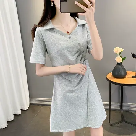 2023早春季新款polo领连衣裙女春秋款气质显瘦打底长裙子夏季女装图片