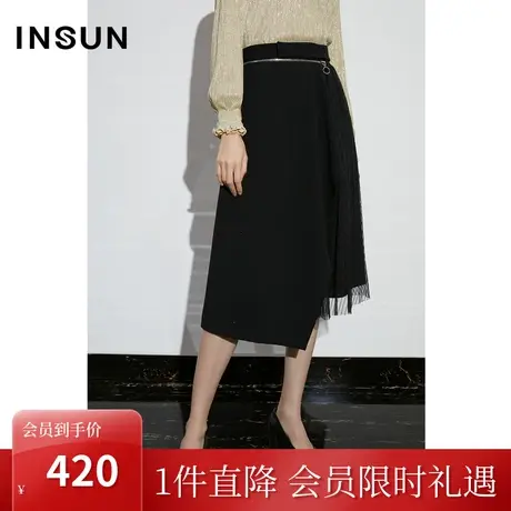 恩裳COVER2023早春新款时尚简约搭片设计网纱两件式压褶半身裙女图片