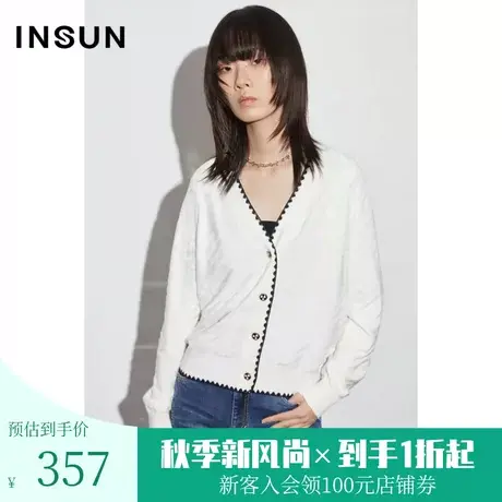 [千鸟格系列]恩裳COVER2023年早春新款经典同色提花羊毛混纺毛衣商品大图