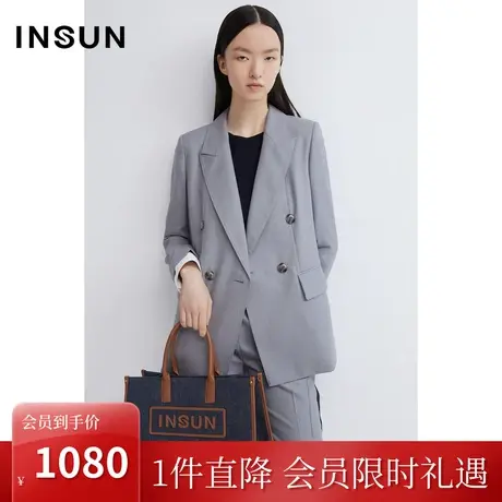 恩裳商场同款经典灰色系上衣羊毛简约H型悬垂西装女装图片