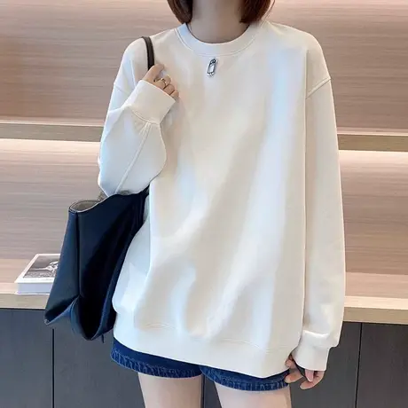 重磅纯棉卫衣女2023新款爆款宽松圆领显瘦百搭上衣长袖纯色打底衫图片