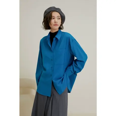 弥古克莱因蓝衬衫高级感长袖休闲法式衬衣内搭2023新款女秋季上衣商品大图