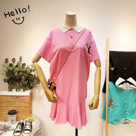 2020夏款Polo领短袖T恤裙韩国东大门连衣裙鱼尾裙学生闺蜜装大码商品大图
