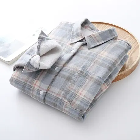 韩版加厚格子衬衫女装外套2019秋冬新款清新保暖加绒打底衬衣宽松图片