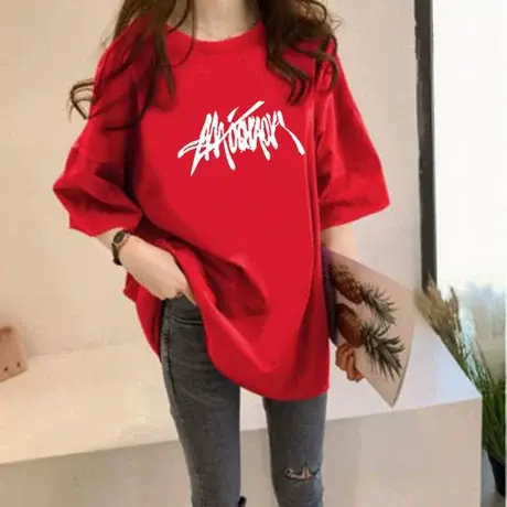 ins超火字母短袖t恤女夏2023新款中长款韩版潮宽松大码半袖上衣服图片