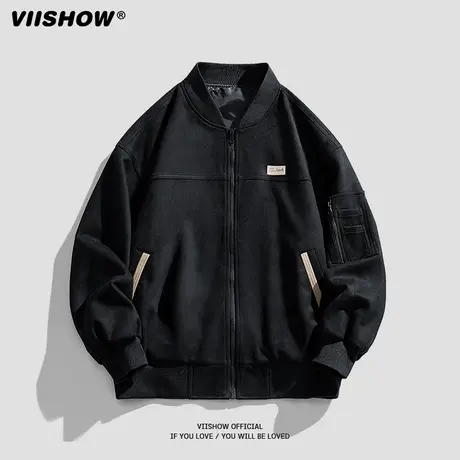 VIISHOW麂皮绒外套男士2023春秋季美式棒球服街头潮牌痞帅夹克商品大图