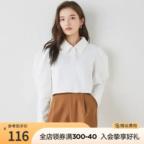 韩都衣舍秋装女装新款直筒复古泡泡袖短款卫衣女上衣OD20061商品大图