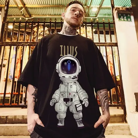 oversize欧美潮牌胖子嘻哈宽松短袖T恤男潮港风青年大码圆领半袖商品大图