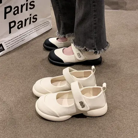 复古气质单鞋女2023年新款简约玛丽珍鞋浅口圆头踩屎感防滑孕妇鞋商品大图