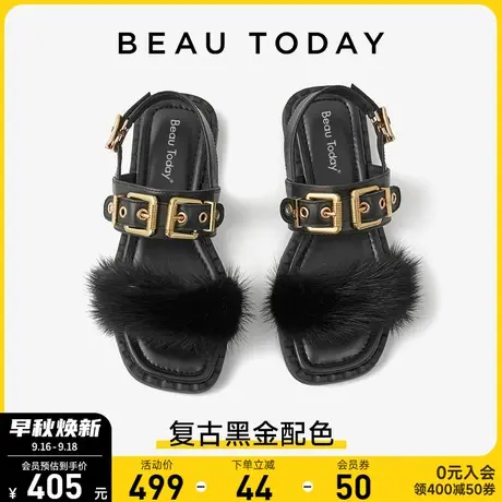 BeauToday凉鞋女秋款BT沙滩凉鞋女小众凉鞋平底黑色凉鞋女罗马鞋商品大图