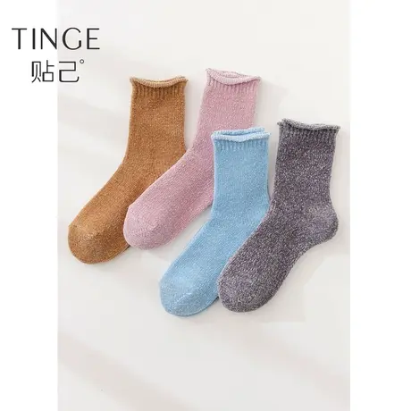 4双TINGE厚袜子女秋冬加绒地板袜睡眠袜居家保暖袜月子袜女士袜子图片