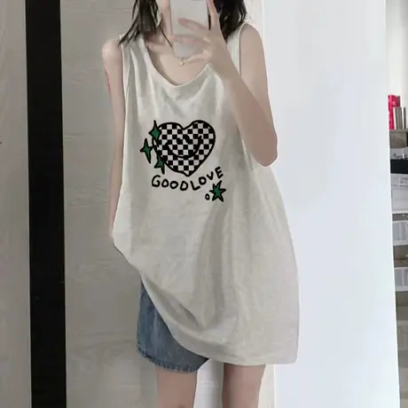 美式纯棉吊带坎肩背心无袖t恤女夏季设计感小众外穿宽松挂脖上衣图片