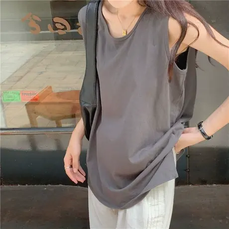 ins超火无袖T恤女夏季新款小吊带背心宽松百搭中长款上衣服打底衫图片