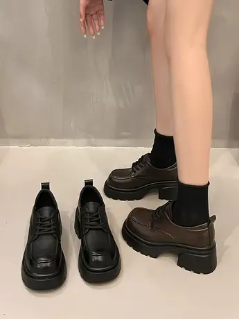 厚底小皮鞋女2024年春季新款英伦风一脚蹬乐福鞋女百搭工作单鞋图片